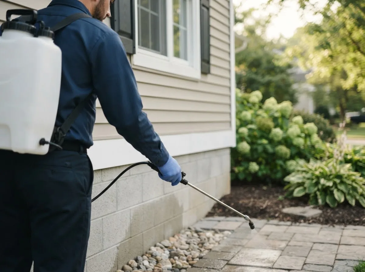 Pest control technician inspecting a home in Scammon, KS